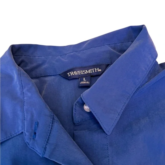 TravelSmith Royal Blue Button Up Shirt Mens Large Wrinkle Resistant Travelwear - Picture 4 of 11